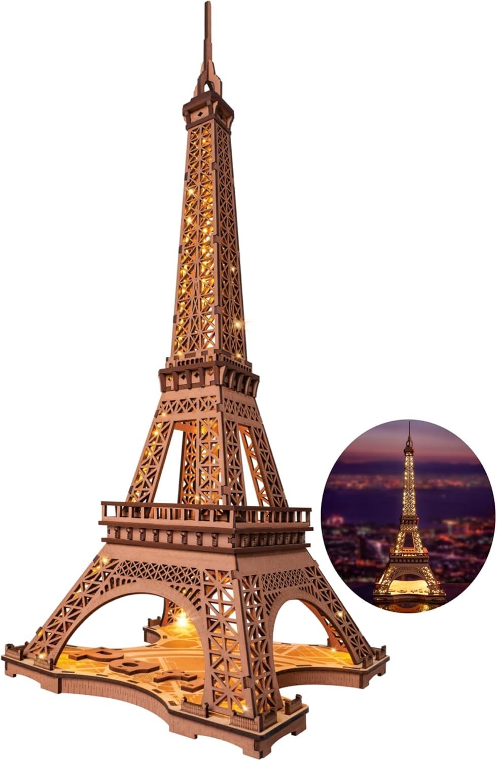 ROBOTIME Rolife Night Of The Eiffel Tower Large Wooden Puzzle With 4 Light Shows