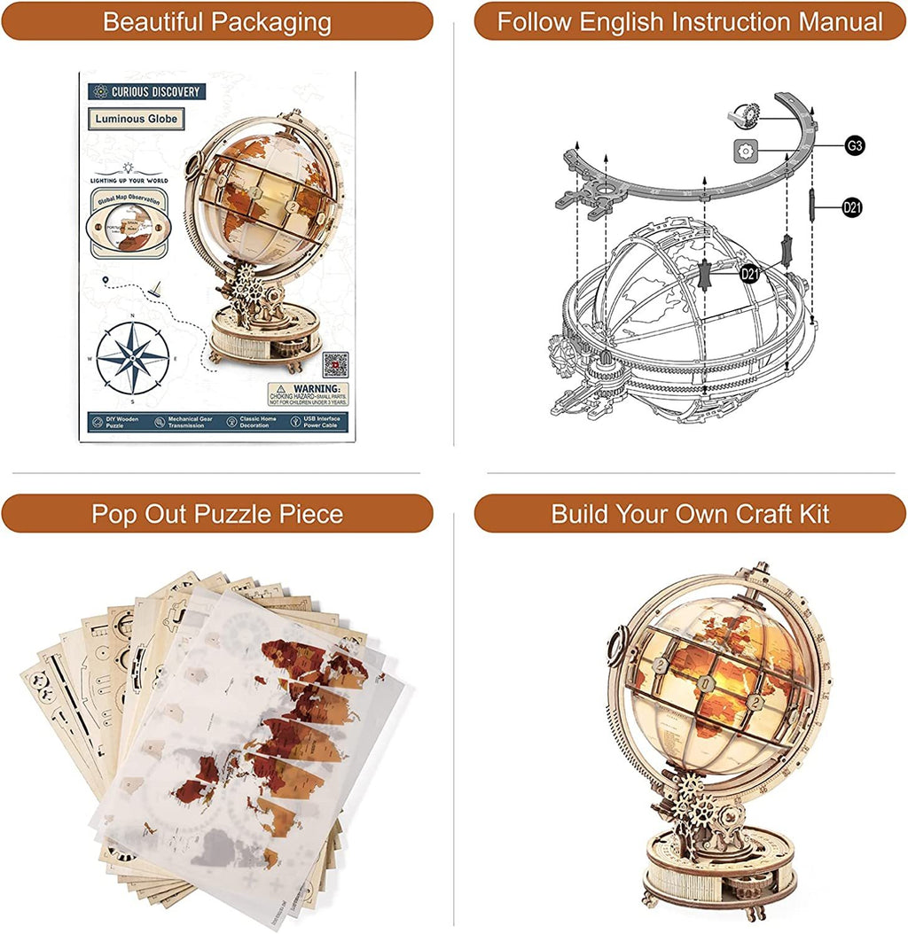 ROKR Luminous Globe 3D Wooden 180PCS Model